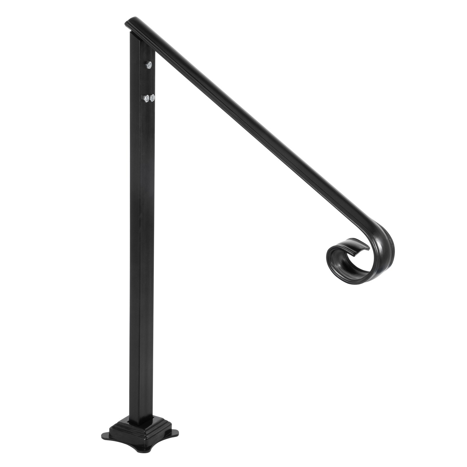 VEVOR Pasamanos se adapta a 1 o 2 escalones, pasamanos Material de metal de hierro real, pasamanos de hierro forjado real y soportes de poste de acero inoxidable, con kit de instalación Pasamanos para escalones al aire libre, negro mate