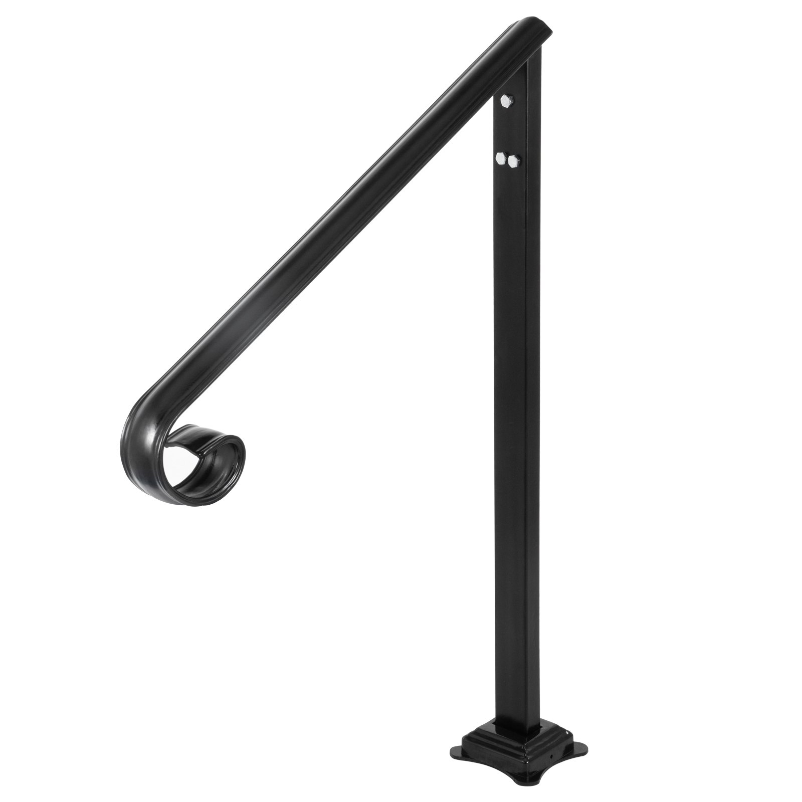 VEVOR Pasamanos se adapta a 1 o 2 escalones, pasamanos Material de metal de hierro real, pasamanos de hierro forjado real y soportes de poste de acero inoxidable, con kit de instalación Pasamanos para escalones al aire libre, negro mate