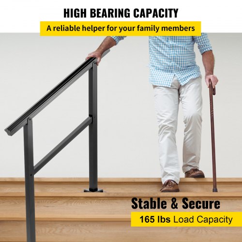VEVOR Pasamanos de 3 escalones, color negro, ajustable, se adapta a 1 o 3 escalones de hierro forjado mate para escaleras, con kit de instalación