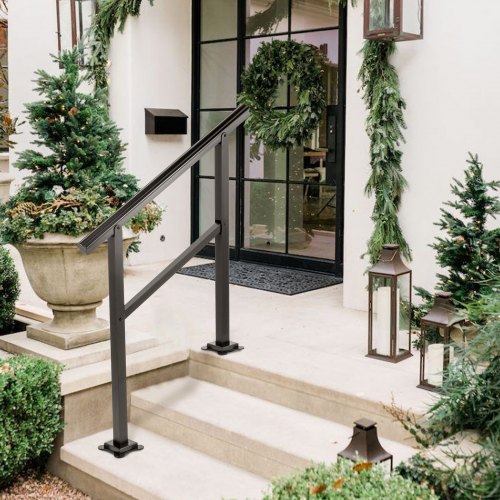 VEVOR Pasamanos de 3 escalones, color negro, ajustable, se adapta a 1 o 3 escalones de hierro forjado mate para escaleras, con kit de instalación