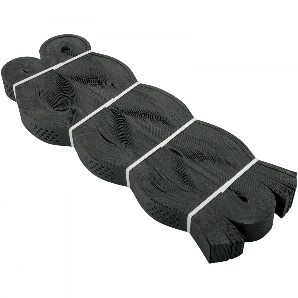 Rejilla de suelo VEVOR empaquetada en rollos flexibles negros con bandas blancas para estabilización del paisaje.