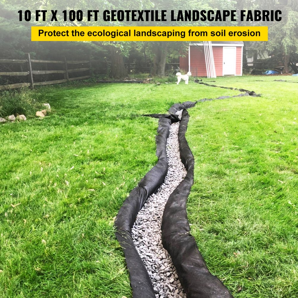 VEVOR Garden Weed Barrier Fabric, 8OZ Heavy Duty Geotextile Landscape Fabric, 10ft x 100ft No tejido Weed Block Gardening Mat para cubierta de suelo, tela de control de malezas, paisajismo, contrapiso, negro