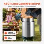 VEVOR Olla de acero inoxidable, ollas de cocina grandes de 42 cuartos, olla para salsa con colador, tapa y mango, olla de grado comercial resistente, tratamiento de lijado, para eventos de grupos grandes, color plateado