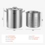VEVOR Olla de acero inoxidable, ollas de cocina grandes de 42 cuartos, olla para salsa con colador, tapa y mango, olla de grado comercial resistente, tratamiento de lijado, para eventos de grupos grandes, color plateado