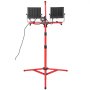 Trípode rojo con luces de trabajo LED duales VEVOR y alturas ajustables.
