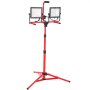 Luz de trabajo LED VEVOR de doble cabezal roja sobre trípode ajustable.