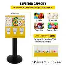 VEVOR Máquina expendedora de caramelos de triple cabezal, máquina expendedora de chicles de 1 pulgada, máquina expendedora comercial de chicles con soporte y tamaño de salida de caramelos ajustable, máquina expendedora de caramelos para el hogar, tiendas de juegos