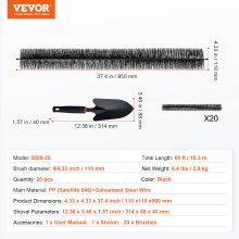 VEVOR Cepillo para canalones, 60 pies de longitud total, 4.33 pulgadas de diámetro, herramientas de limpieza de canalones, cepillo para canalones a nivel del suelo, protector de hojas para canalones de 5 pulgadas, fácil limpieza de hojas y escombros de techo, paquete de 20