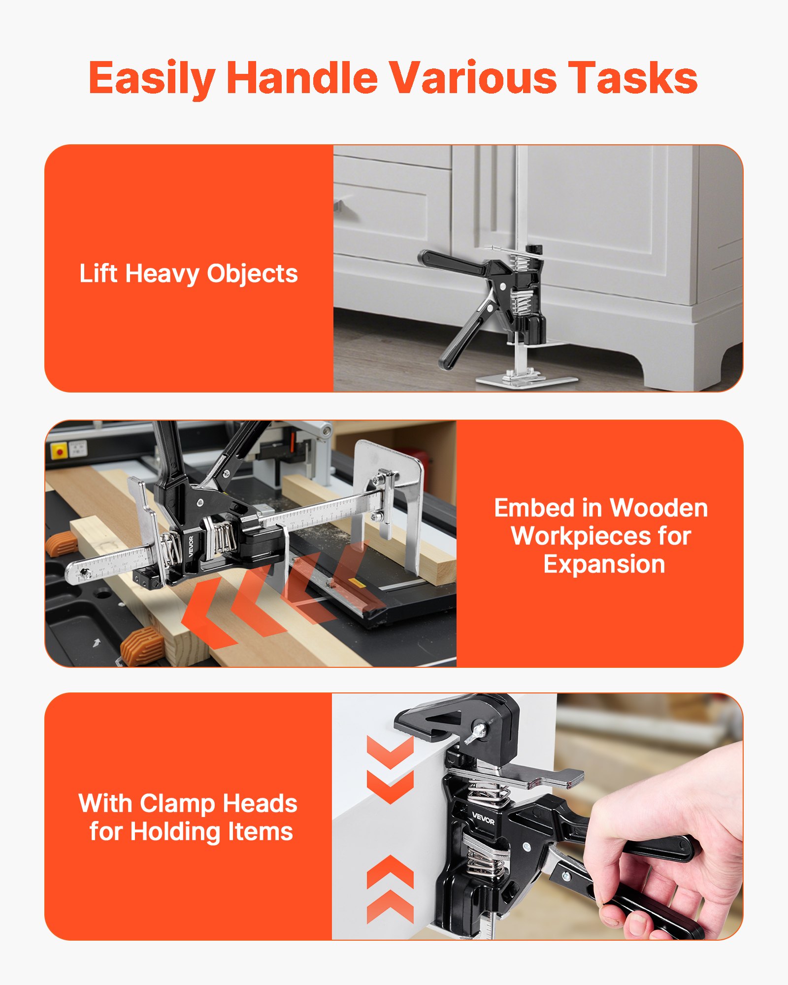 Gato de brazo VEVOR, 2 unidades, capacidad de carga de 150 kg, capacidad de elevación de hasta 18 cm, herramienta de elevación manual de metal con nivel magnético, altura ajustable, para puertas, ventanas, muebles y carpintería, color negro