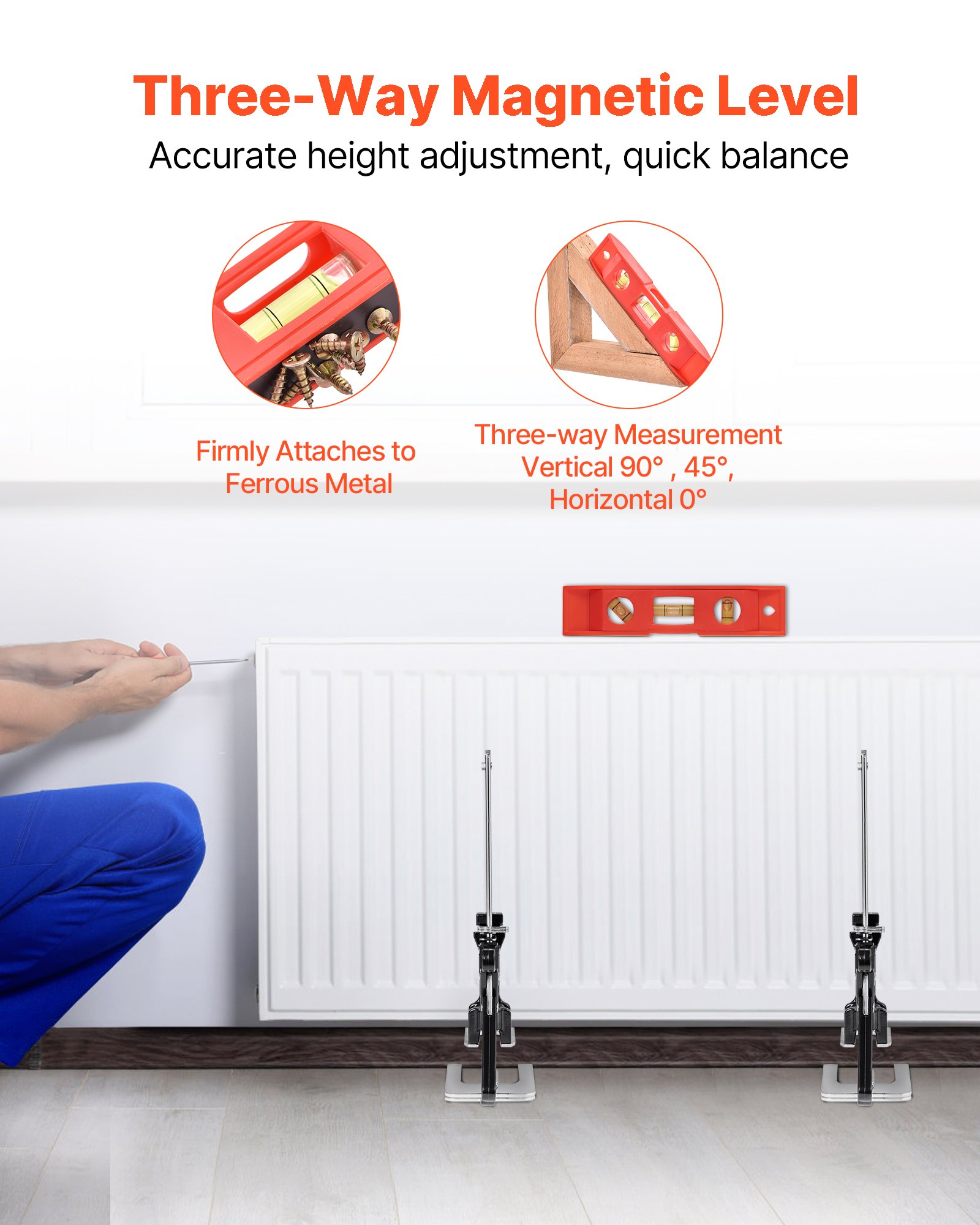 Gato de brazo VEVOR, 2 unidades, capacidad de carga de 150 kg, capacidad de elevación de hasta 18 cm, herramienta de elevación manual de metal con nivel magnético, altura ajustable, para puertas, ventanas, muebles y carpintería, color negro