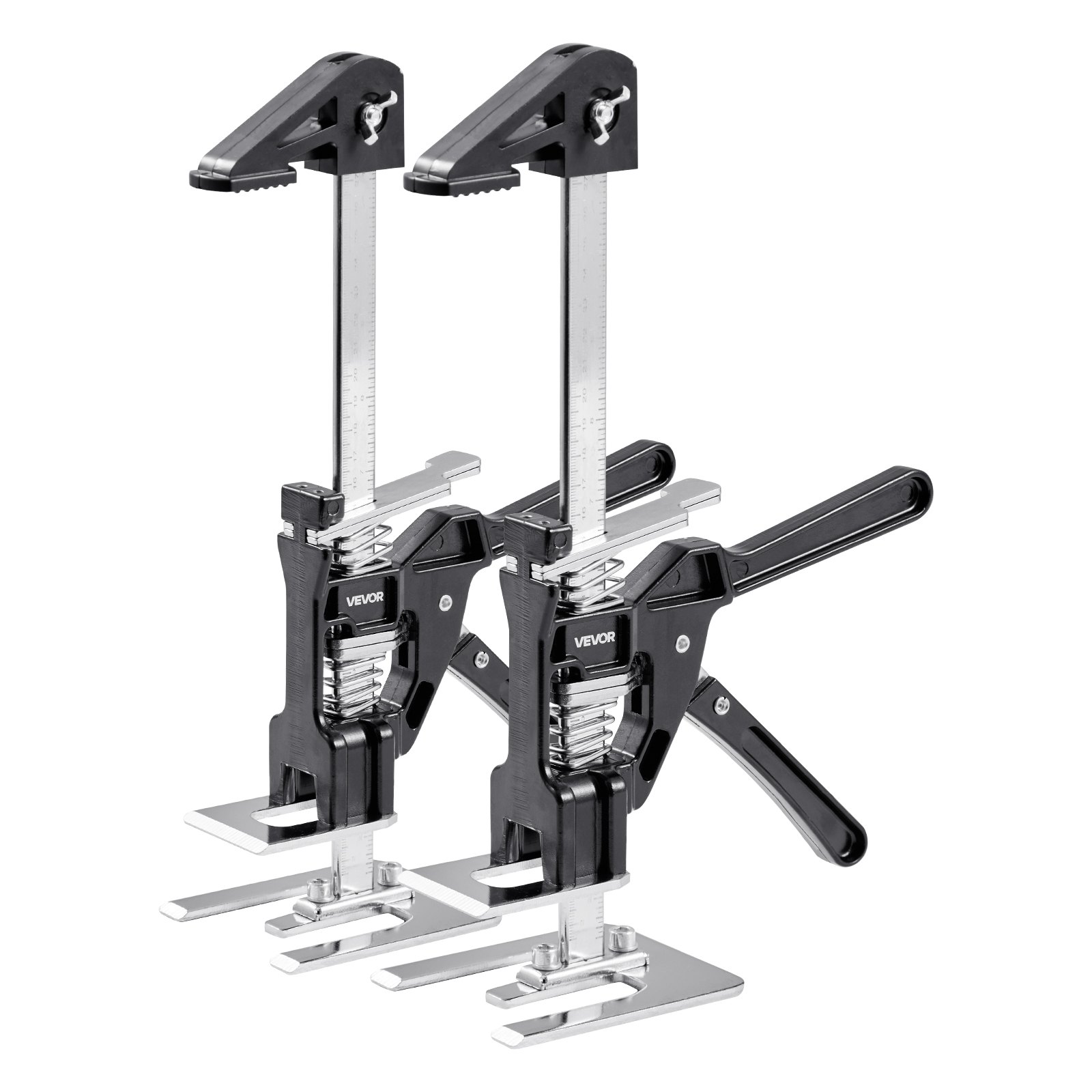 Gato de brazo VEVOR, 2 unidades, capacidad de carga de 150 kg, capacidad de elevación de hasta 18 cm, herramienta de elevación manual de metal con nivel magnético, altura ajustable, para puertas, ventanas, muebles y carpintería, color negro