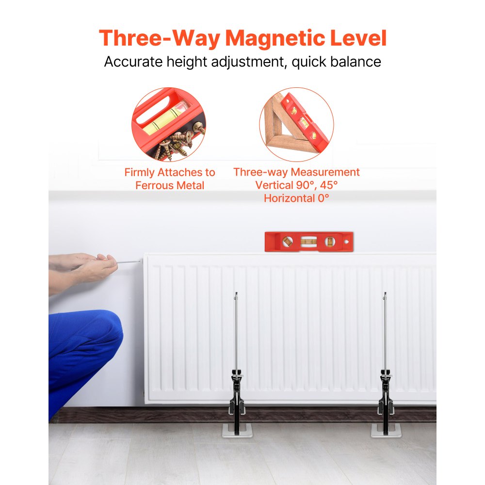 VEVOR Brazo Ahorrador de Trabajo 2 Piezas Carga de 150 kg Elevación hasta 250 mm Levantador Manual de Placas de Metal con Nivel Magnético para Puertas, Ventanas, Muebles, Carpintería, Negro