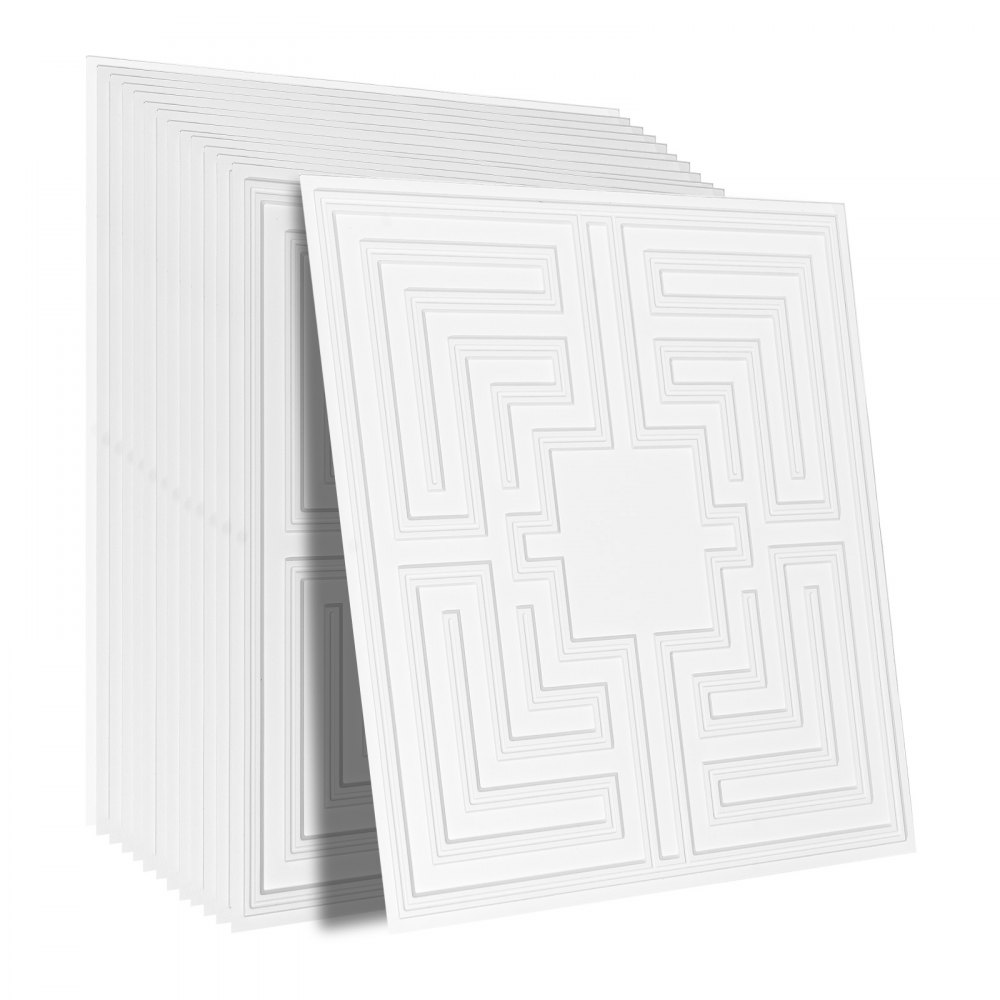 Paneles para techo VEVOR, paquete de 12 unidades, 60 x 60 cm, paneles para techo suspendido de PVC, fácil instalación/corte, paneles de plástico adhesivos para techo, revestimiento de techo para decoración del hogar/oficina, patrón blanco eco.