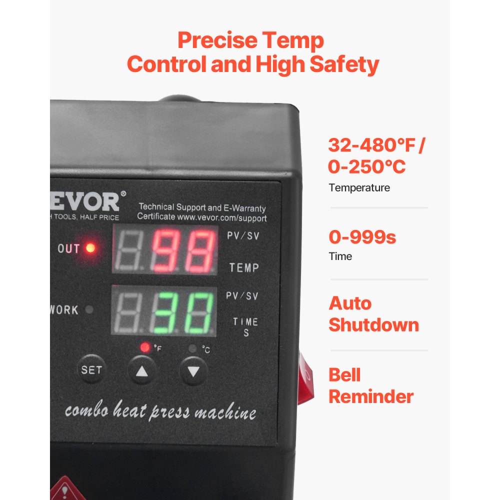 VEVOR Máquina de Prensa de Calor Prensa Térmica Máquina de Sublimación Digital Camiseta de Sublimación Transferencia de Impresora Prensado 30 X 23 cm