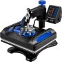 Máquina de prensado térmico VEVOR con pantalla digital y asa en diseño negro y azul.