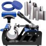 Máquina de prensado térmico VEVOR con componentes azules y negros y accesorios para tazas.