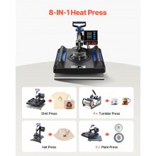 VEVOR Prensa de Calor 8 en 1 Placa 38 x 38 cm Prensa Térmica Máquina de Sublimación 1000 W Giratoria de 360 Grados Pantalla Digital Anti-quemaduras