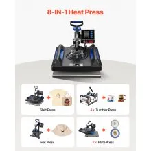 VEVOR Prensa de Calor 8 en 1 Placa 38 x 38 cm Prensa Térmica Máquina de Sublimación 1000 W Giratoria de 360 Grados Pantalla Digital Anti-quemaduras