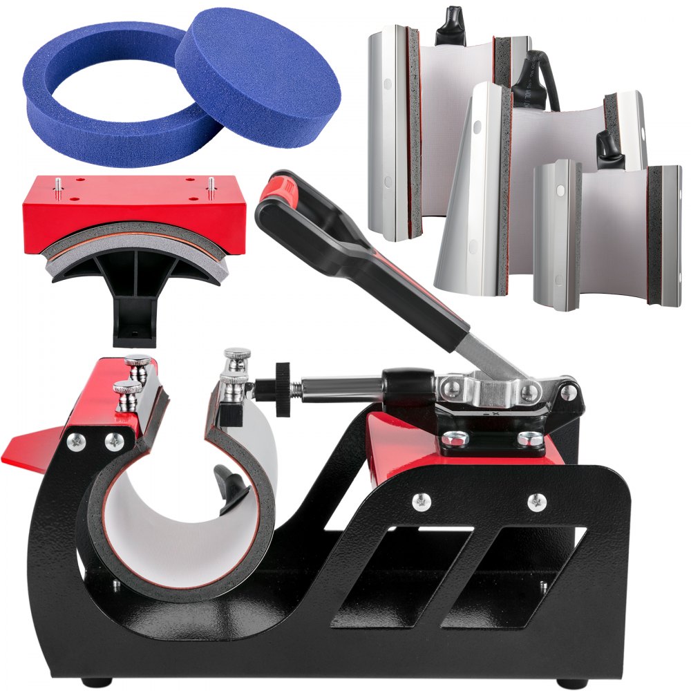 Máquina de prensado térmico VEVOR de 30 x 38 cm, 8 en 1, para sublimación, rotación de 360°, impresión de camisetas 8 en 1, calefacción de doble tubo para camisetas, gorras y tazas (rojo)