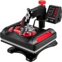 Máquina de prensado térmico VEVOR con pantalla digital y detalles en rojo.