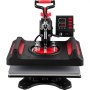 Máquina de prensado térmico VEVOR con panel de control digital y detalles rojos sobre una base negra.
