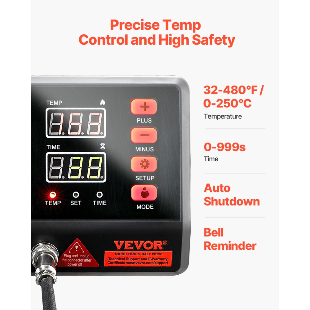 Máquina de prensado térmico VEVOR con calentamiento de doble tubo mejorado para una temperatura uniforme.