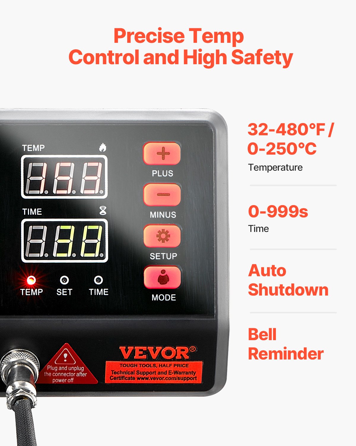 Máquina de prensado térmico VEVOR con calentamiento de doble tubo mejorado para una temperatura uniforme.