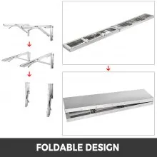 VEVOR Estante de concesión 96L x 12W Pulgadas Acero inoxidable Desplegable Plegable Estante de servicio de alimentos Soporte para servicio de remolque de concesión Ventana de servicio