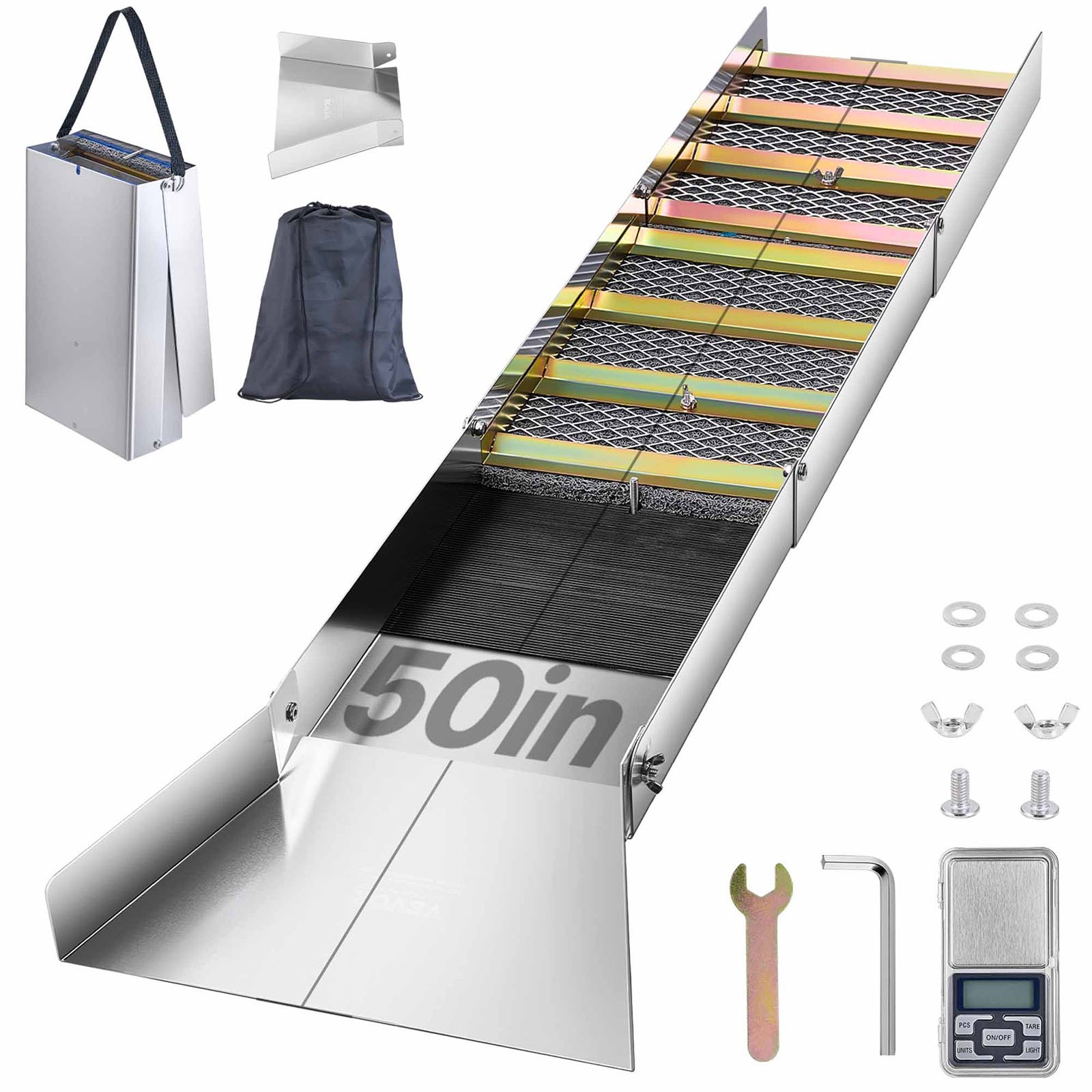 VEVOR Folding Aluminum Alloy Sluice Box, Compact 50" Sluice Boxes for Gold, Lightweight Gold Sluice Equipment, Portable Sluice Boxes with Miner's Moss, River, Creek, Gold Panning, Prospecting, Dredgin