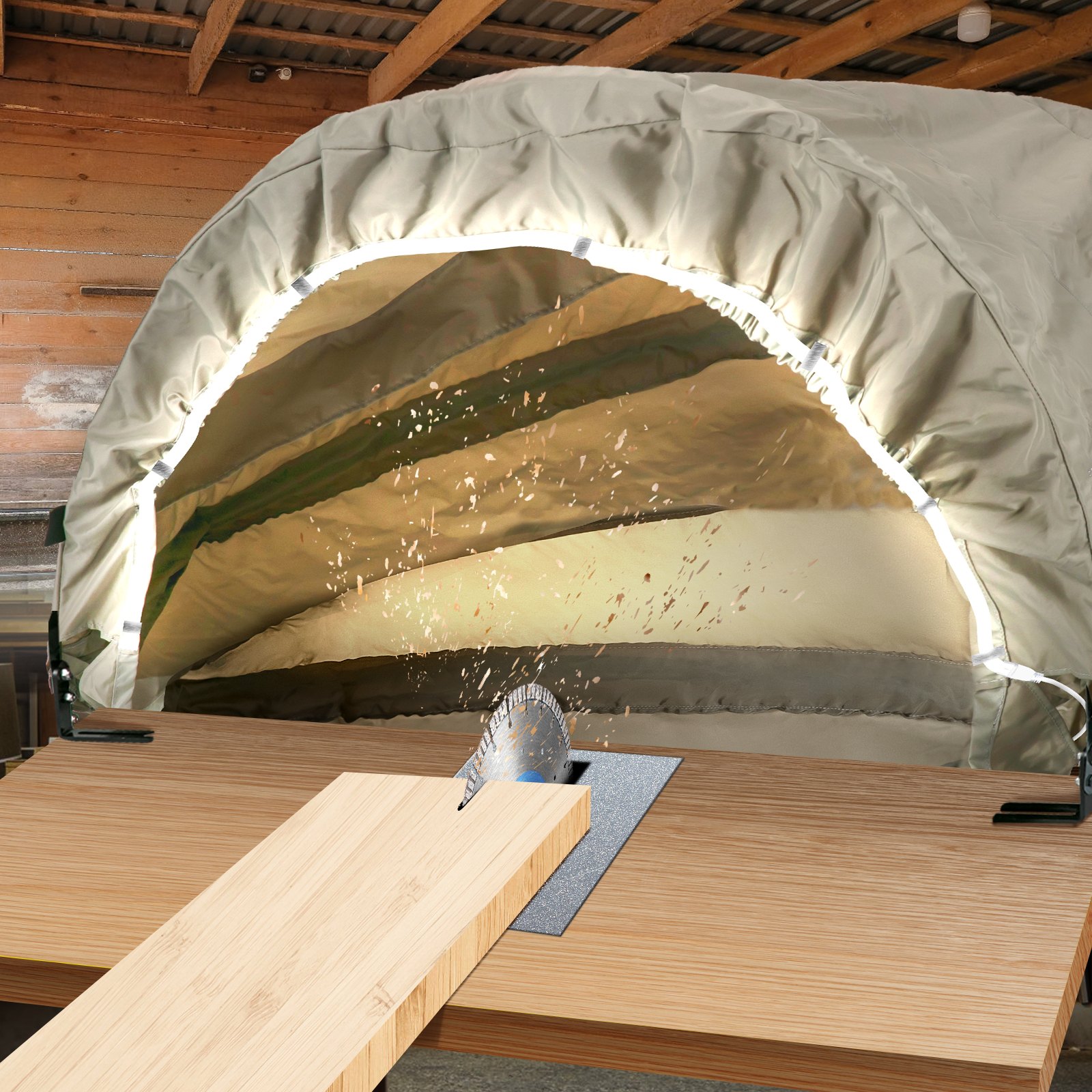 VEVOR Cubierta para Sierra Ingletadora 127x81,3x63,5cm, Recolección de Polvo con Luz, Cubierta de Tela Oxford Impermeable Plegable, Colector de Polvo Compatible con Todas las Sierras Ingletadoras