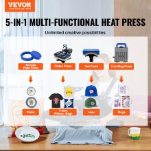 VEVOR Prensa de Calor Prensa Térmica Máquina de Sublimación 5 en 1 Máquina de Prensado en Caliente Azul 29 x 38 cm