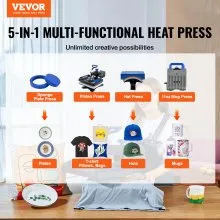 VEVOR Prensa de Calor Prensa Térmica Máquina de Sublimación 5 en 1 Máquina de Prensado en Caliente Azul 29 x 38 cm