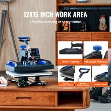 VEVOR Prensa de Calor Prensa Térmica Máquina de Sublimación 5 en 1 Máquina de Prensado en Caliente Azul 29 x 38 cm