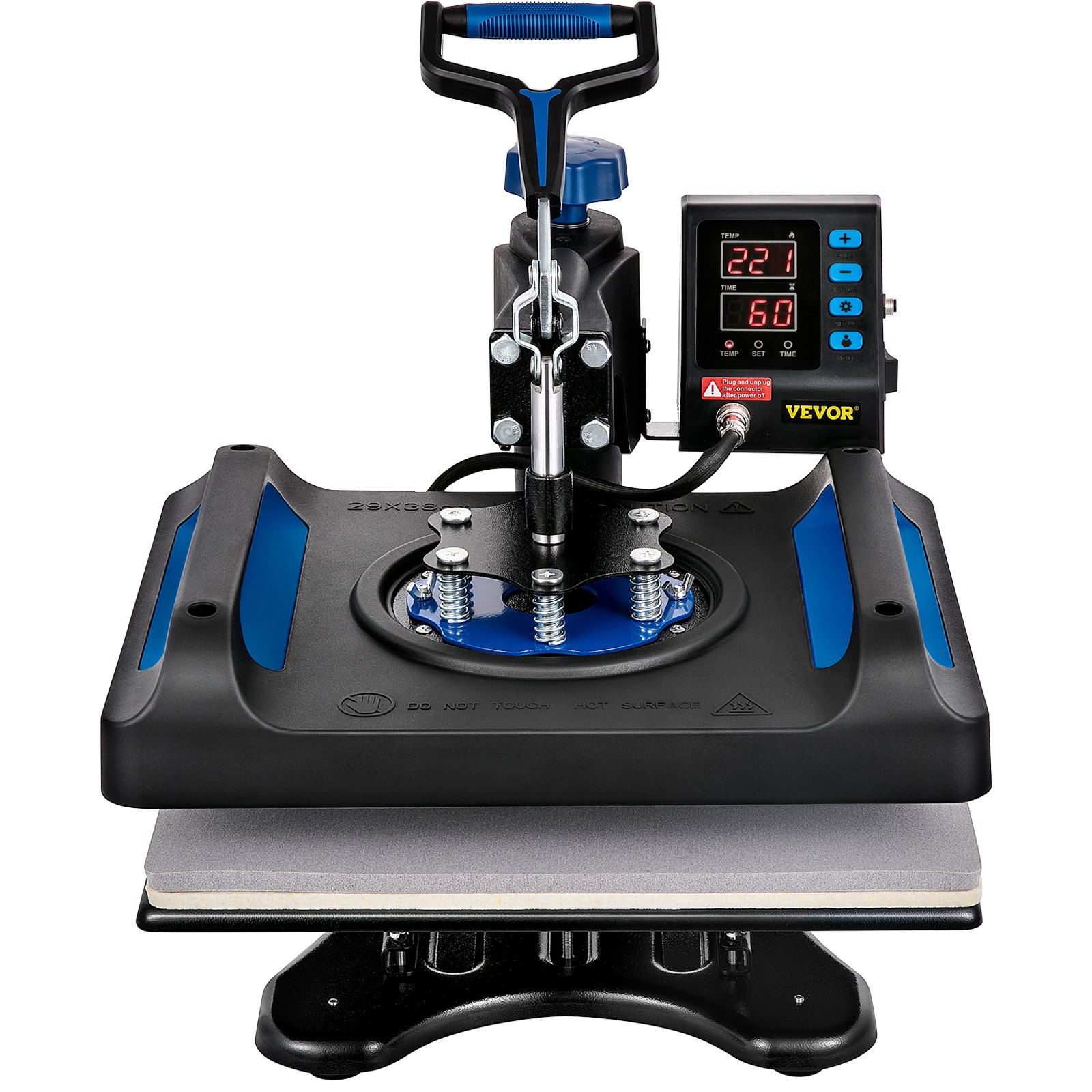 Máquina de prensado térmico VEVOR con pantalla digital y mango ergonómico.