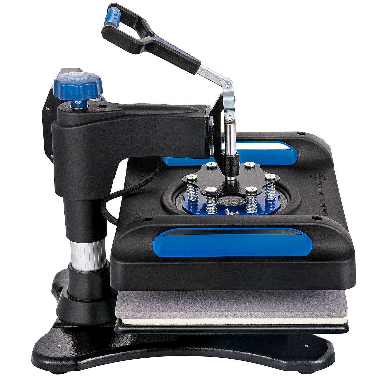 Máquina de prensado térmico VEVOR con detalles azules y mango resistente.