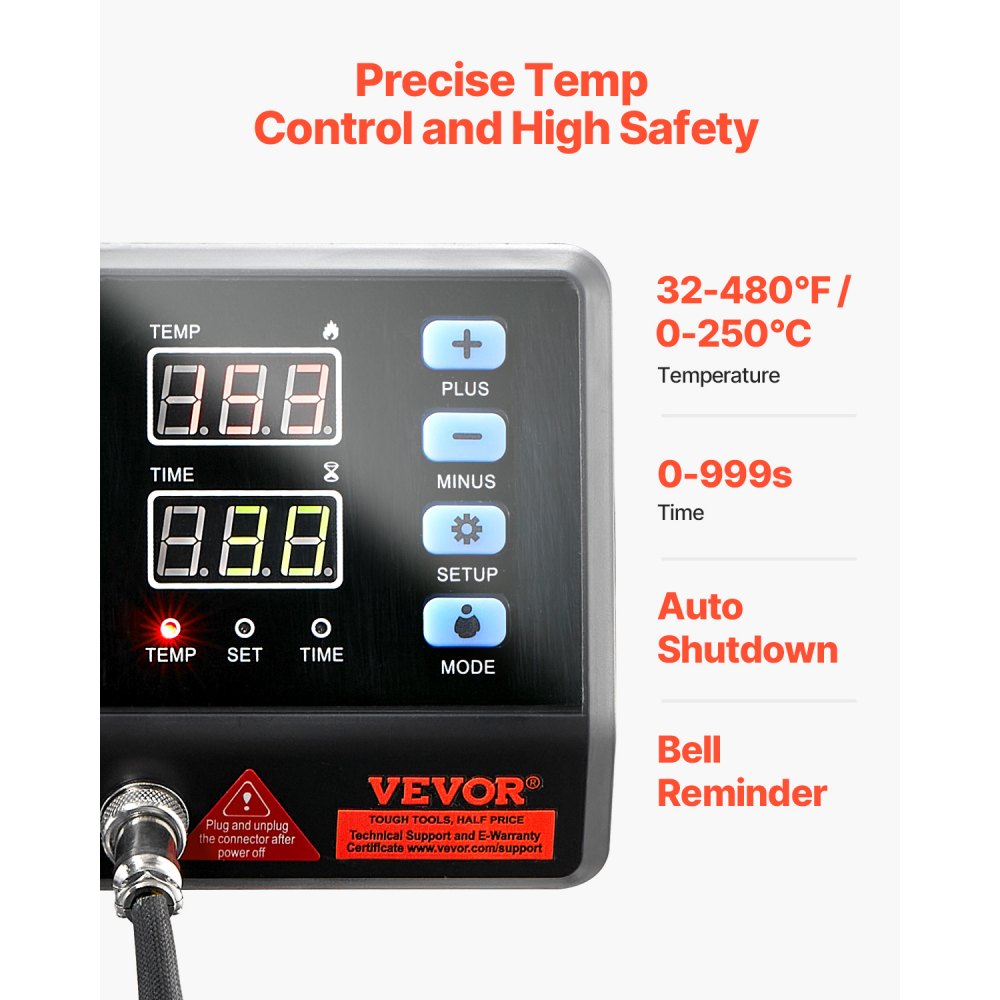 Prensa térmica VEVOR, prensa térmica 5 en 1 con mecanismo oscilante de 15 x 15 pulgadas, dispositivo multifuncional con control digital, calentamiento rápido con funciones de seguridad, ideal para camisetas, sombreros, gorras, tazas y platos