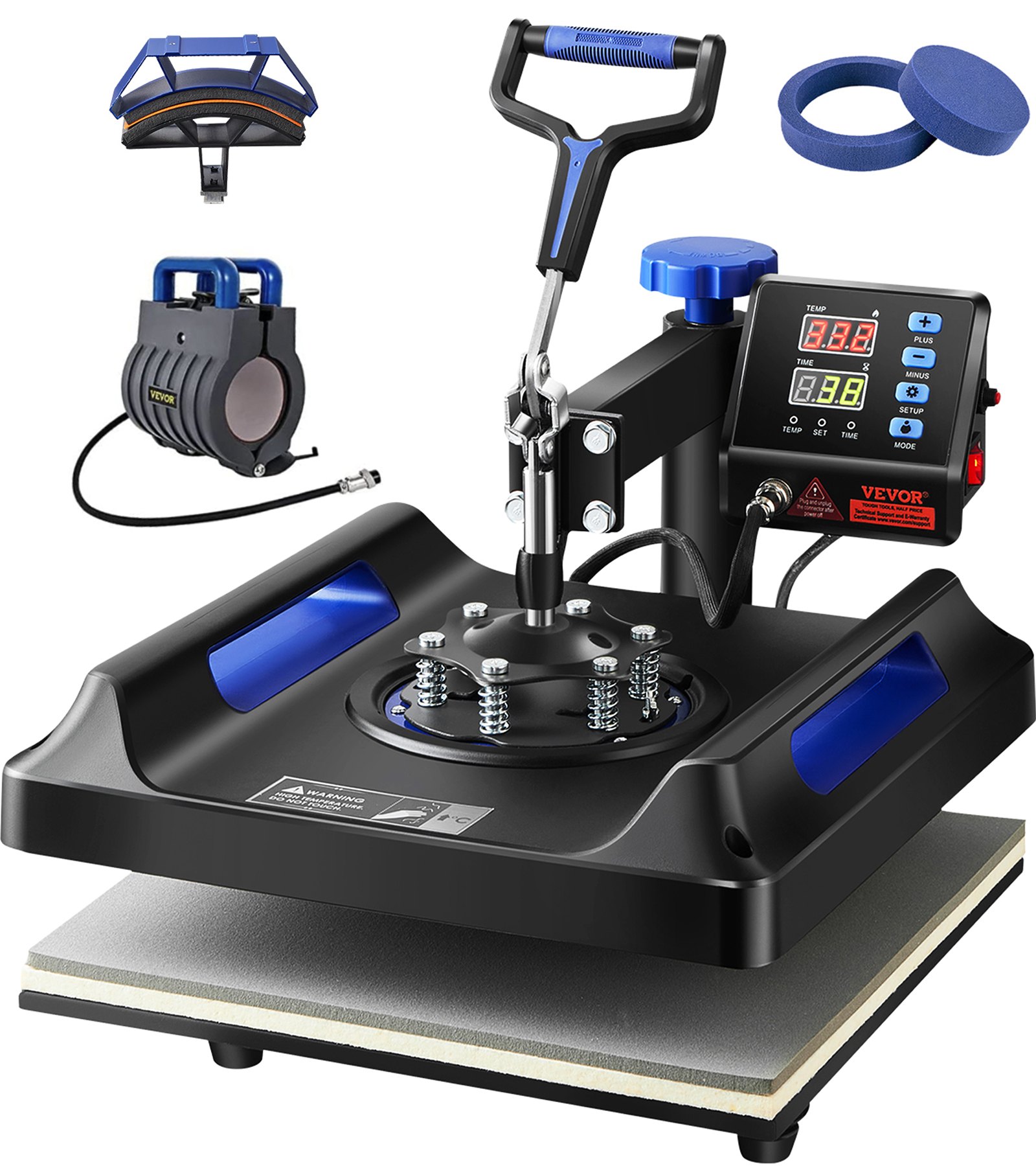 Prensa térmica VEVOR, prensa térmica 5 en 1 con mecanismo oscilante de 15 x 15 pulgadas, dispositivo multifuncional con control digital, calentamiento rápido con funciones de seguridad, ideal para camisetas, sombreros, gorras, tazas y platos