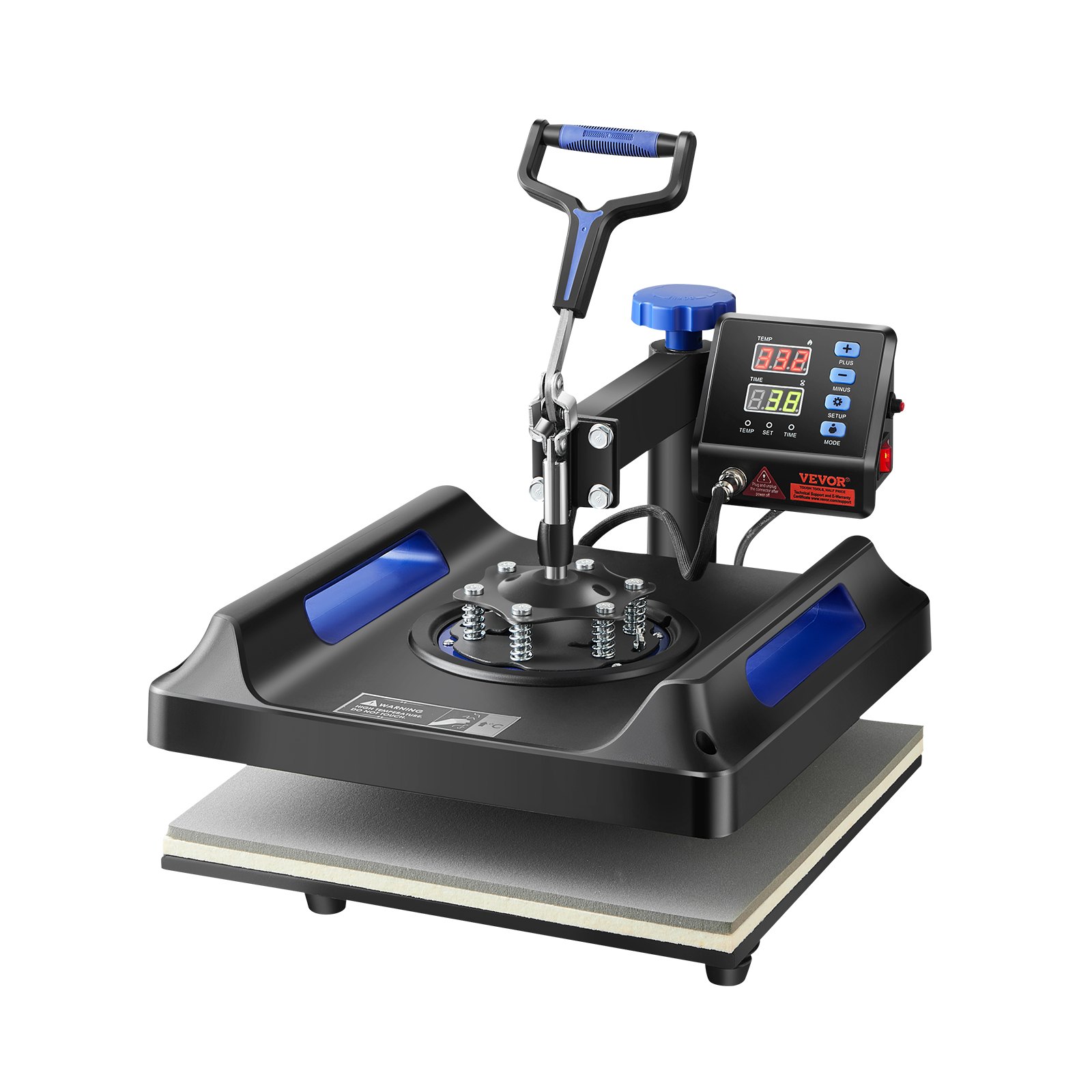Prensa térmica VEVOR, prensa térmica 5 en 1 con mecanismo oscilante de 15 x 15 pulgadas, dispositivo multifuncional con control digital, calentamiento rápido con funciones de seguridad, ideal para camisetas, sombreros, gorras, tazas y platos