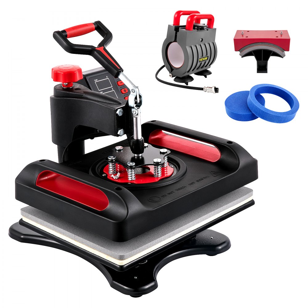 Prensa térmica VEVOR de 12 x 15 pulgadas, 800 W, para sublimación, 5 en 1, con doble prensa térmica digital, calor uniforme, cubierta antiescaldaduras, impresora de transferencia de vinilo