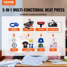 VEVOR Prensa de Calor Prensa Térmica Máquina de Sublimación 5 en 1 Máquina de Prensado en Caliente de 29 x 38 cm Roja