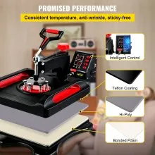 VEVOR Prensa de Calor Prensa Térmica Máquina de Sublimación 5 en 1 Máquina de Prensado en Caliente de 29 x 38 cm Roja