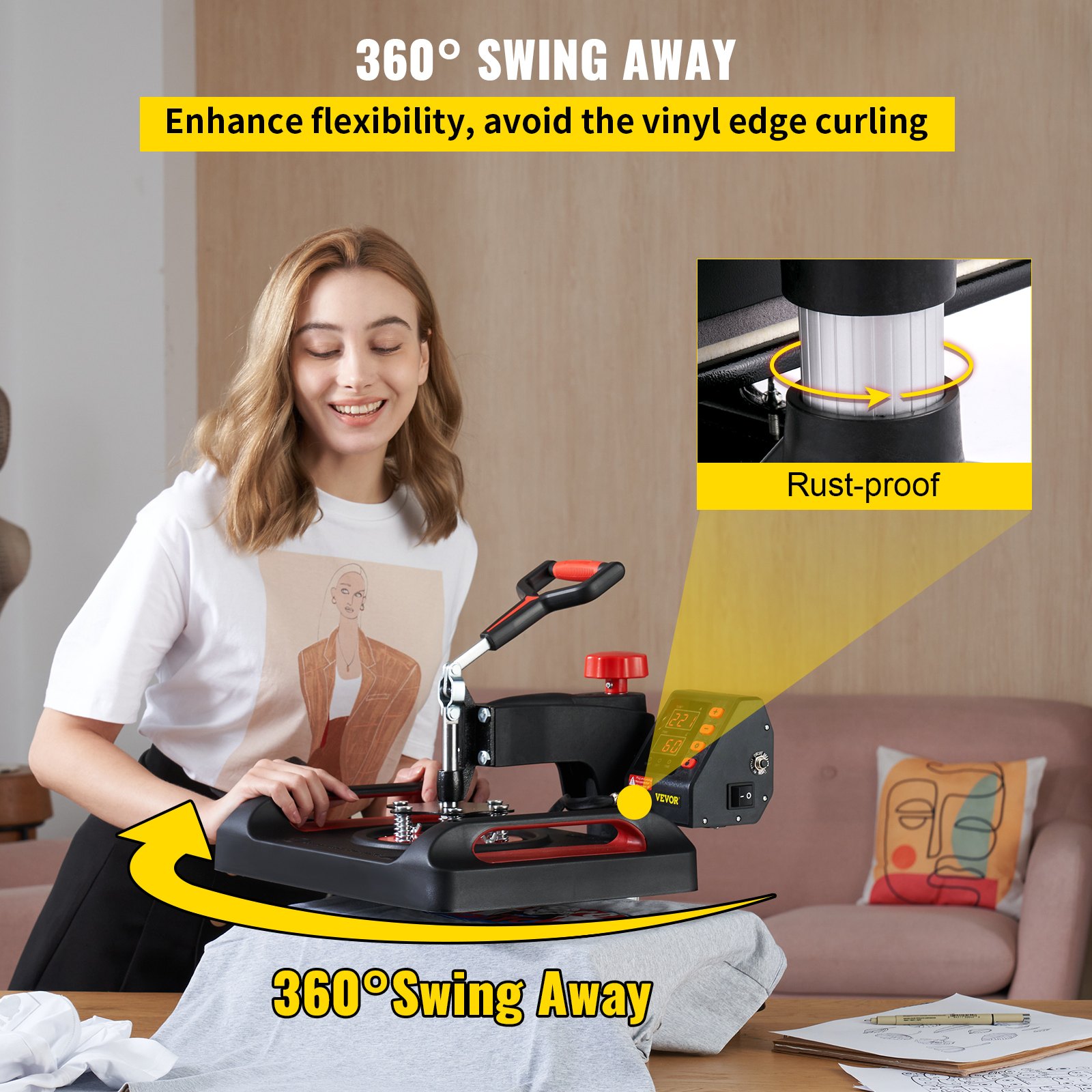 Prensa térmica VEVOR de 12 x 15 pulgadas, 800 W, para sublimación, 5 en 1, con doble prensa térmica digital, calor uniforme, cubierta antiescaldaduras, impresora de transferencia de vinilo