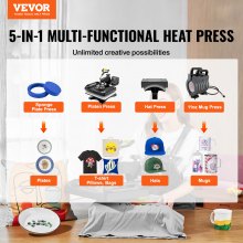 VEVOR Prensa de Calor Prensa Térmica Máquina de Sublimación 5 en 1 Máquina de Prensado en Caliente P8001 12x15 Negra