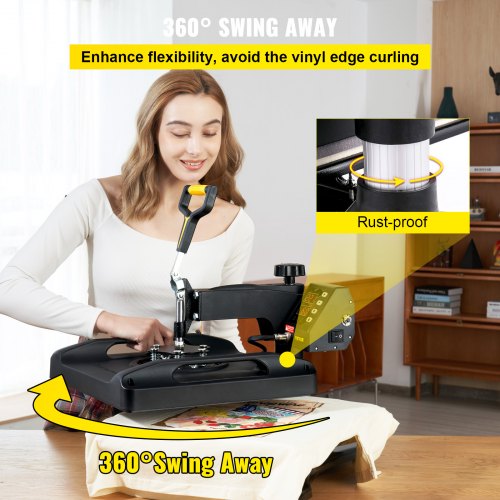 VEVOR Prensa de Calor 5 en 1 Placa 38 x 38 cm Máquina de Prensa de Calor Negro 1000 W Giratoria de 360 Grados Pantalla Digital Anti-quemaduras Prensa de Transferencia para Camiseta Taza Sombrero Tapa