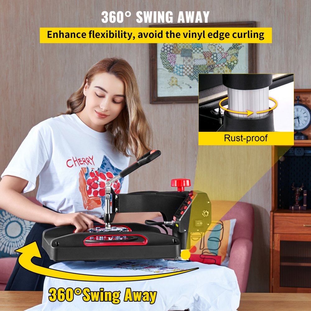 Máquina de prensado térmico VEVOR que mejora la flexibilidad con un diseño giratorio de 360°.