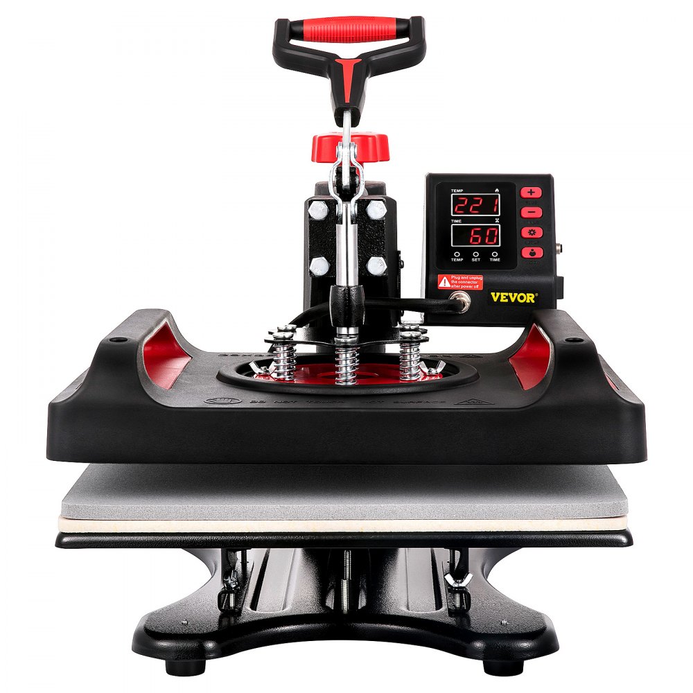 Máquina de prensado térmico VEVOR con pantalla digital y mango ergonómico.