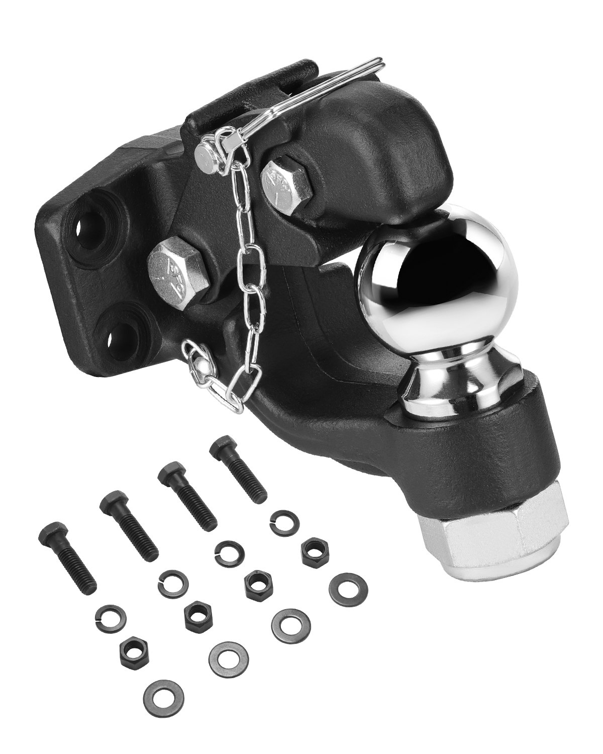 Gancho de pivote VEVOR, capacidad de remolque de 20 000 lb, combinación de gancho receptor para enganches de remolque, bola de enganche de 2-5/16 pulgadas, compatible con anilla de luneta de 2,5 a 3 pulgadas con kit de montaje, resistente al desgaste, recubrimiento en polvo negro