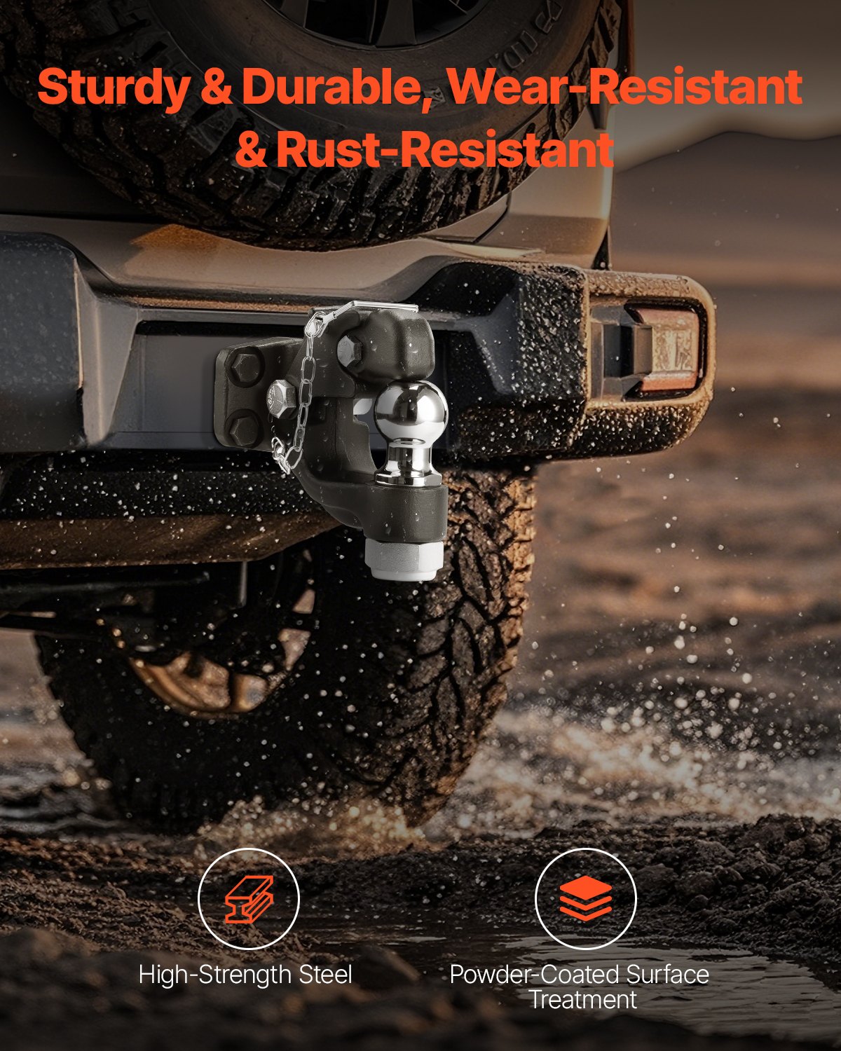 Gancho de pivote VEVOR, capacidad de remolque de 20 000 lb, combinación de gancho receptor para enganches de remolque, bola de enganche de 2 pulgadas, compatible con anilla de luneta de 2,5 a 3 pulgadas con kit de montaje, resistente al desgaste, recubrimiento en polvo negro