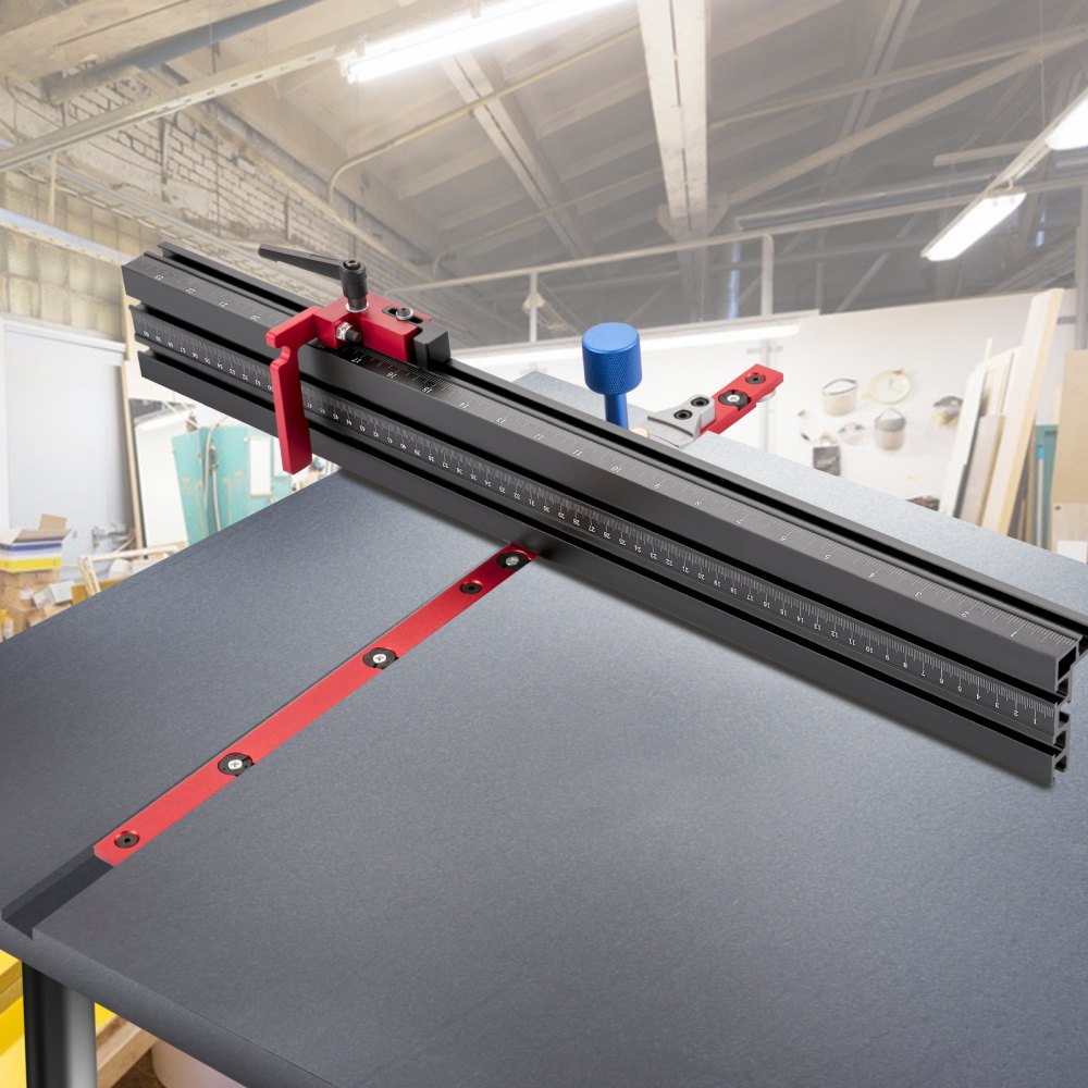 Medidor de ingletes de precisión VEVOR, calibre de ingletes de sierra de mesa de aluminio de 24 pulgadas con extremos en ángulo de 60 grados para soporte máximo de stock y un tope de corte repetitivo, valla de sierra de inglete con escala de marcado láser