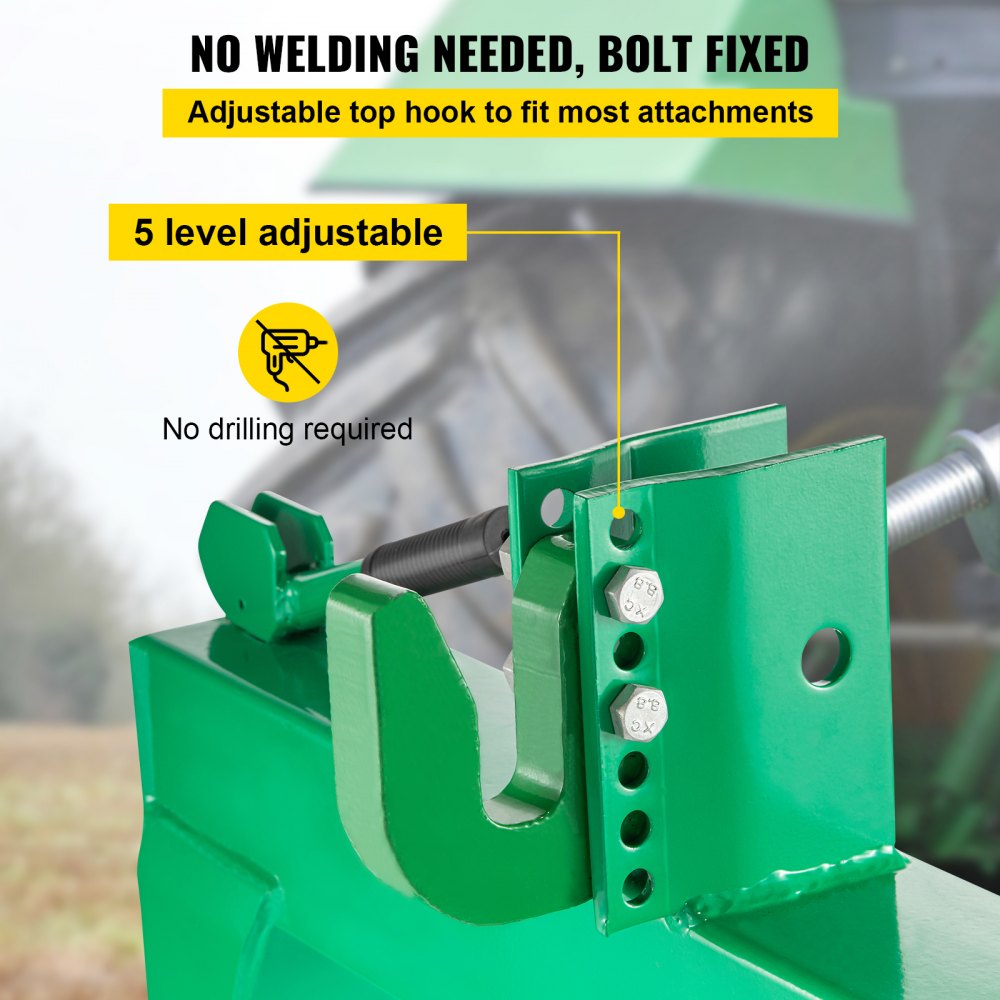 Enganche rápido de 3 puntos VEVOR con gancho superior ajustable y 5 configuraciones de nivel.